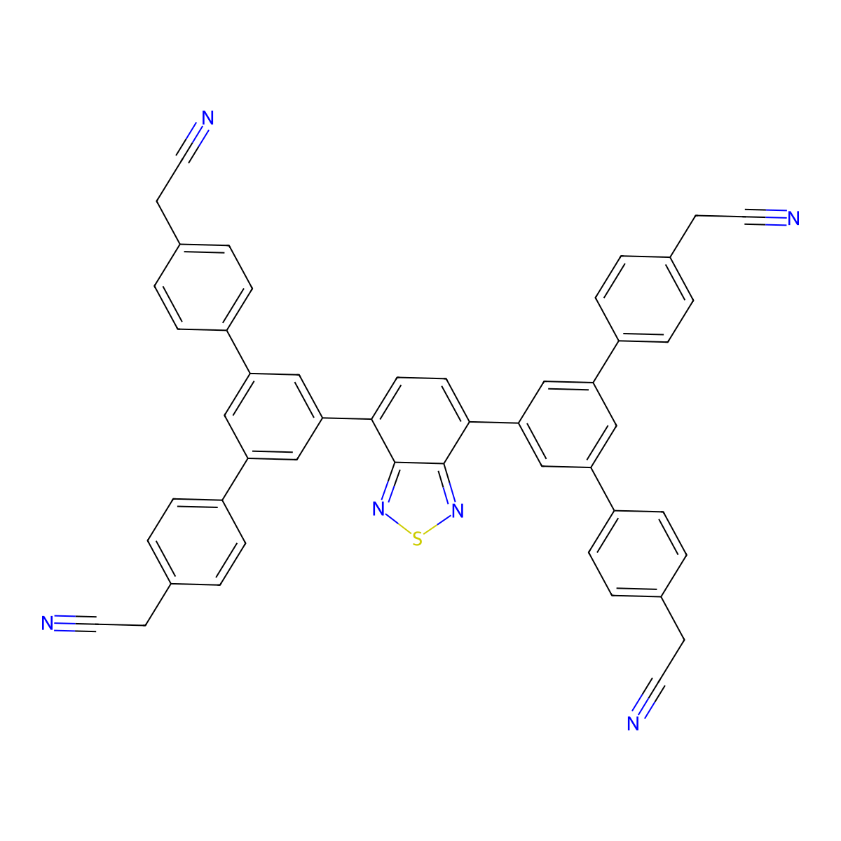 2,2',2'',2'''-(Benzo[c][1,2,5]thiadiazole-4,7-diylbis([1,1':3',1''-terphenyl]-5',4,4''-triyl))tetraacetonitrile molecular structure, CAS 2803452-14-2