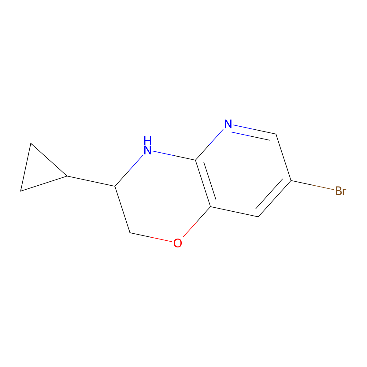 7-Bromo-3-cyclopropyl-3,4-dihydro-2H-pyrido[3,2-b][1,4]oxazine molecular structure, CAS 2803455-99-2