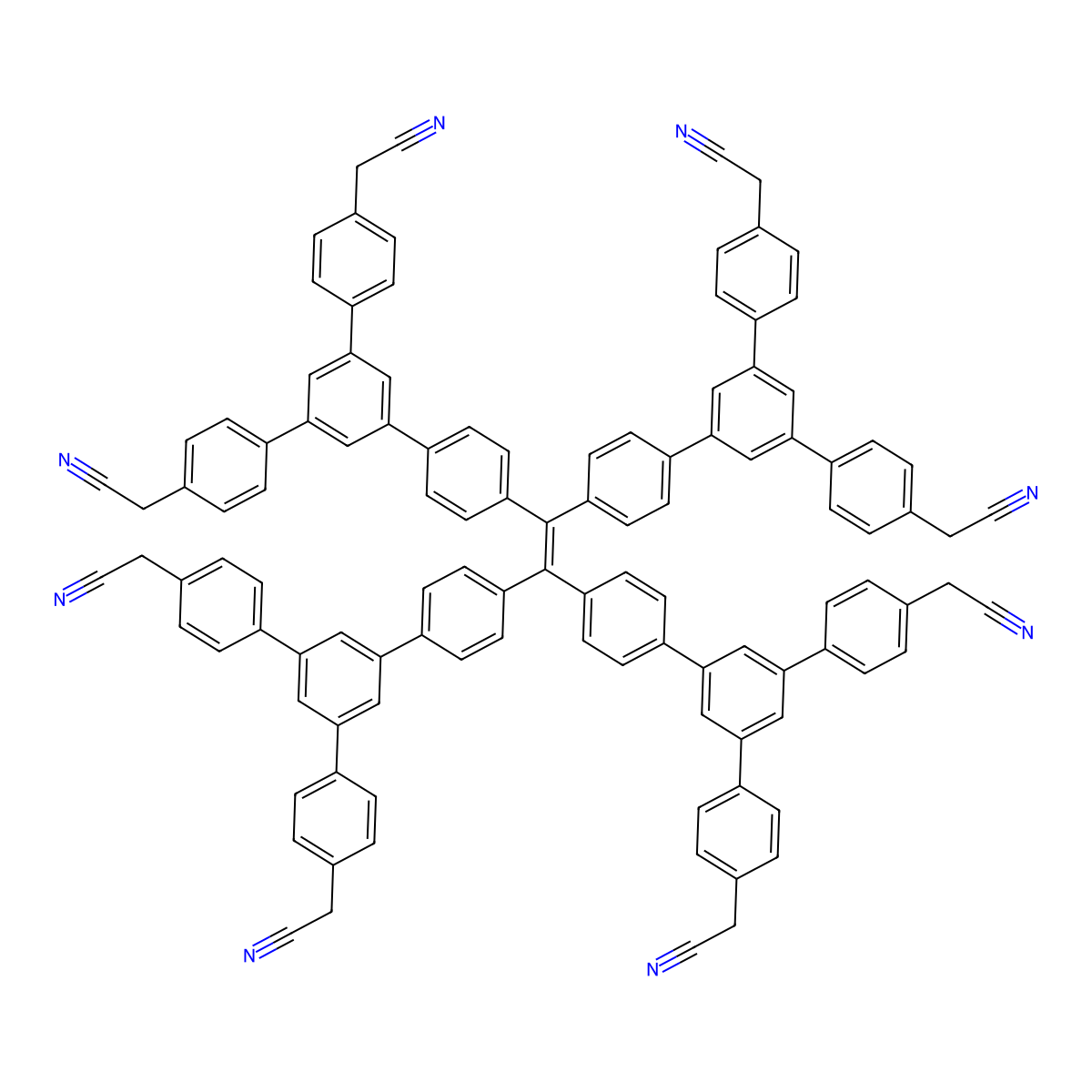 2,2',2'',2''',2'''',2''''',2'''''',2'''''''-((Ethene-1,1,2,2-tetrayltetrakis(benzene-4,1-diyl))tetrakis([1,1':3',1''-terphenyl]-5',4,4''-triyl))octaacetonitrile molecular structure, CAS 2803456-23-5