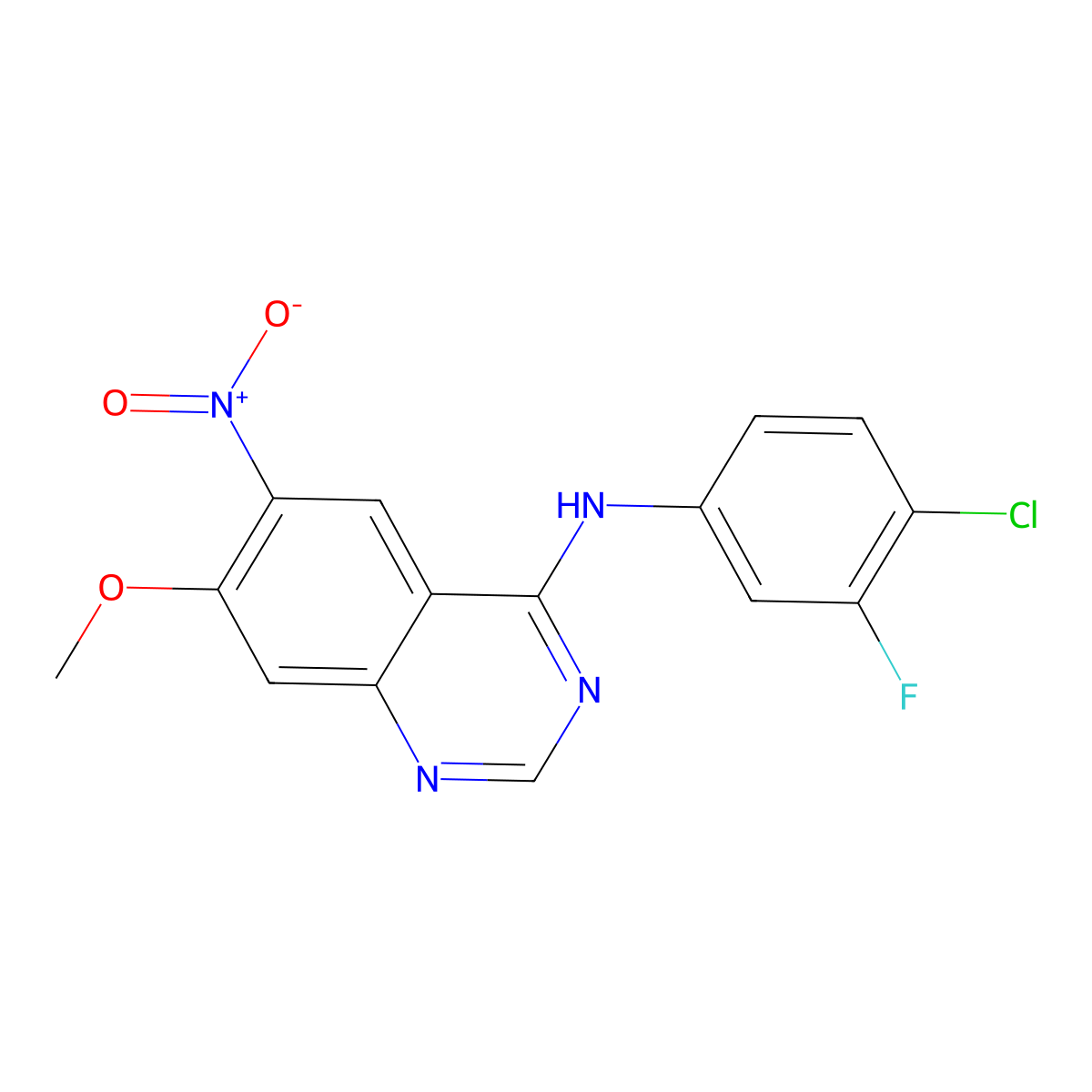 N-(4-Chloro-3-fluorophenyl)-7-methoxy-6-nitroquinazolin-4-amine (Dacomitinib Impurity) molecular structure, CAS 2803456-91-7