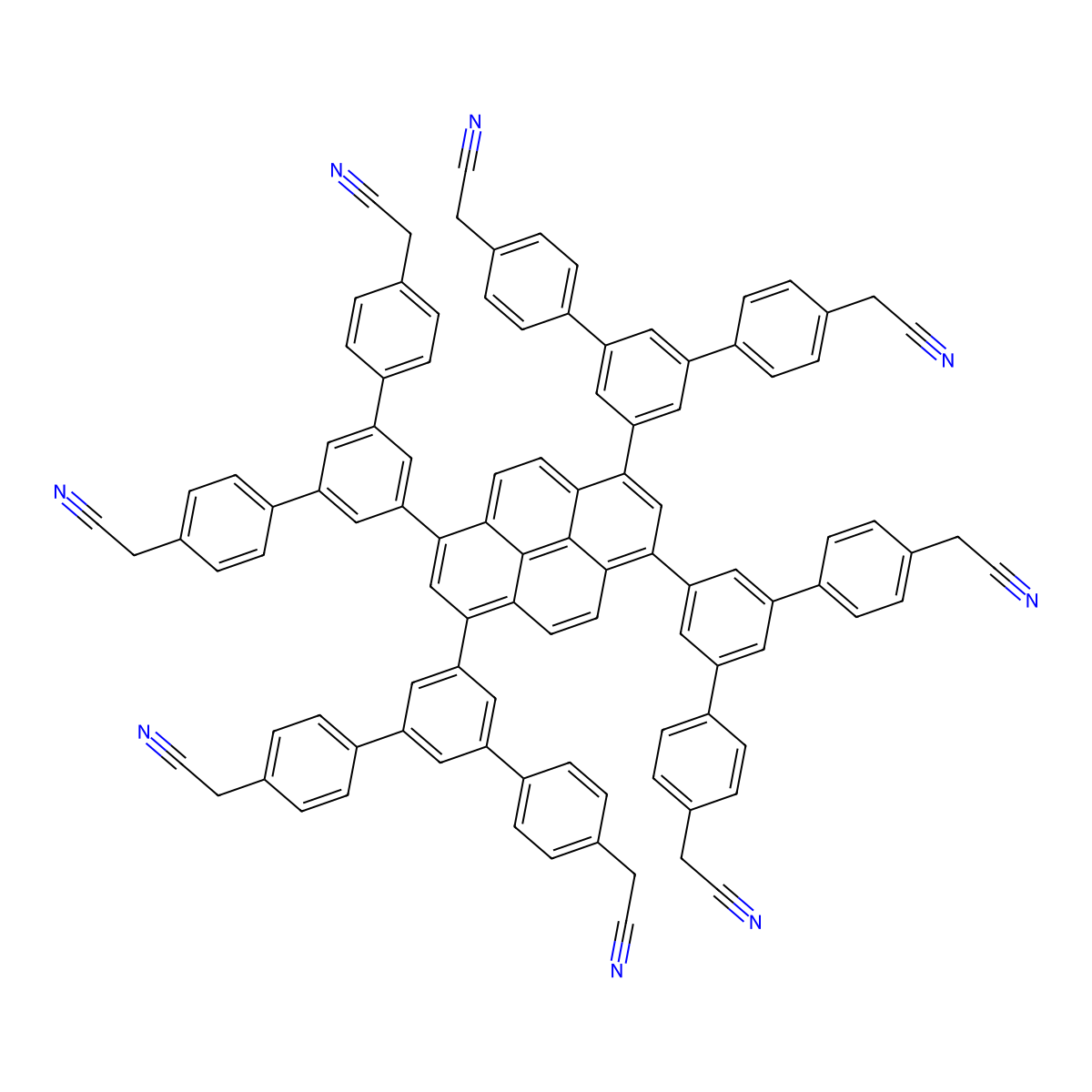 2,2',2'',2''',2'''',2''''',2'''''',2'''''''-(Pyrene-1,3,6,8-tetrayltetrakis([1,1':3',1''-terphenyl]-5',4,4''-triyl))octaacetonitrile molecular structure, CAS 2803457-11-4