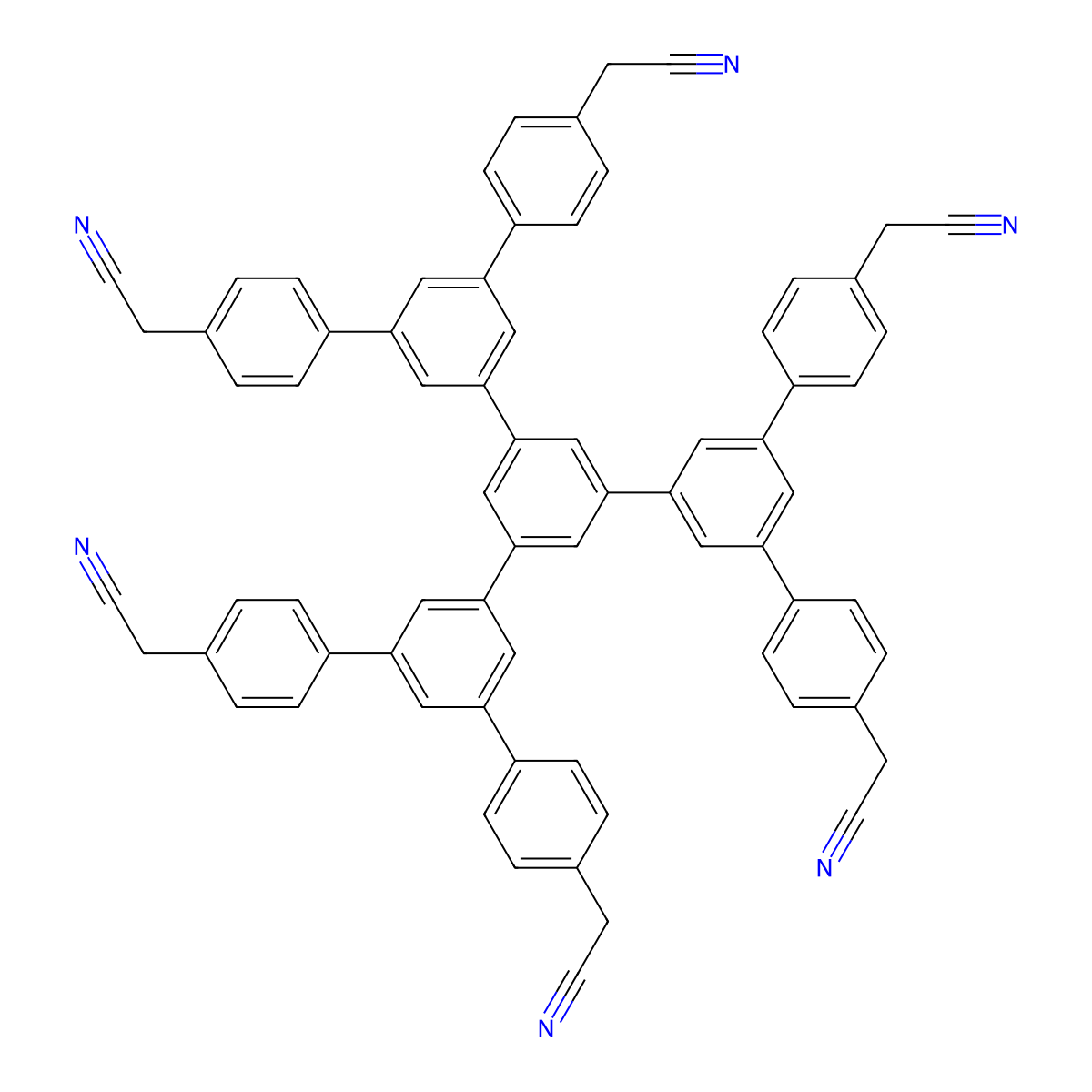 5''-(4,4''-Diacetonitrilato-[1,1':3',1''-terphenyl]-5'-yl)-4,4''''-diacetonitrilato-5',5'''-bis(4-acetonitrilatophenyl)-1,1':3',1'':3'',1''':3''',1''''-quinquephenyl molecular structure, CAS 2803460-86-6