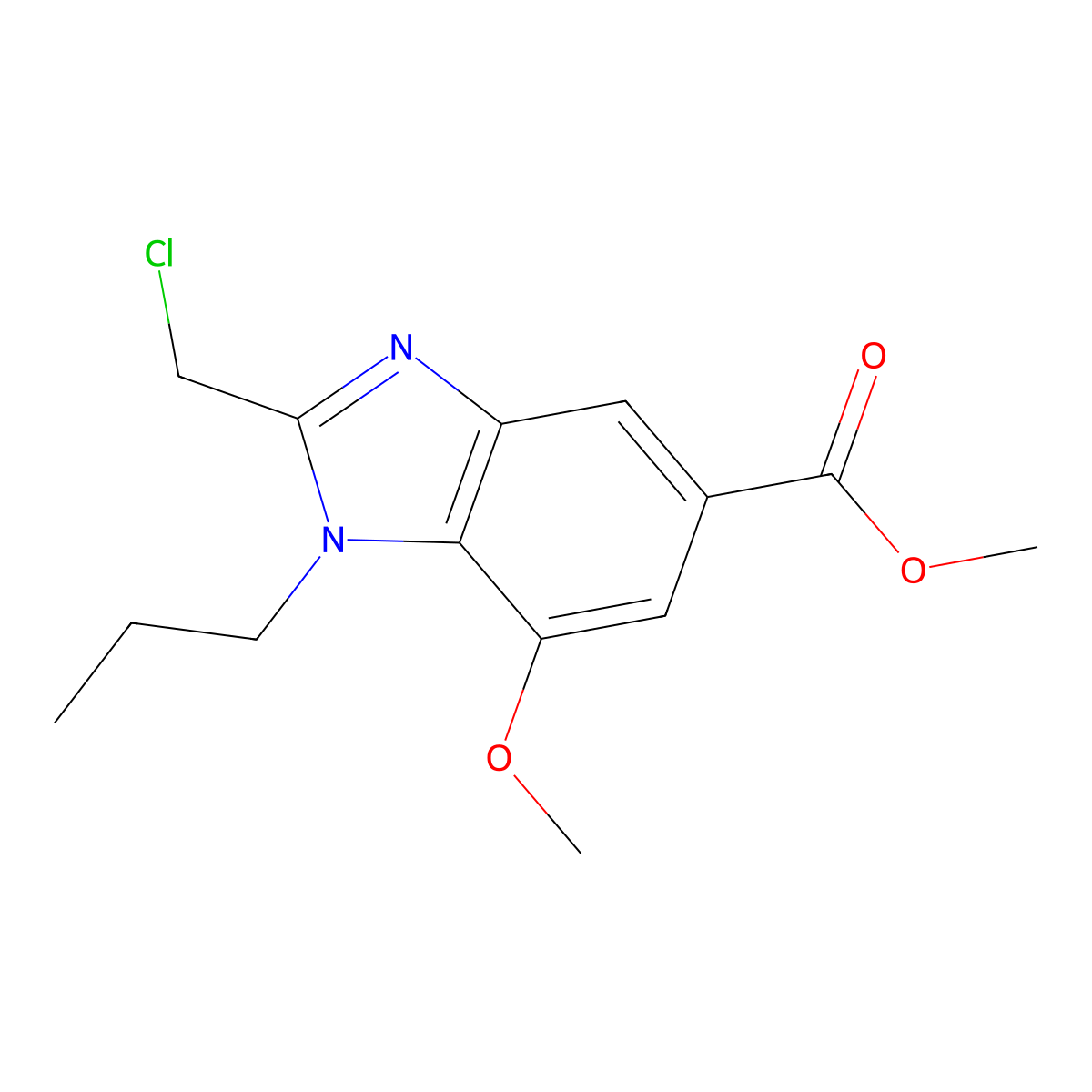 Methyl 2-(chloromethyl)-7-methoxy-1-propylbenzimidazole-5-carboxylate molecular structure, CAS 2803465-18-9