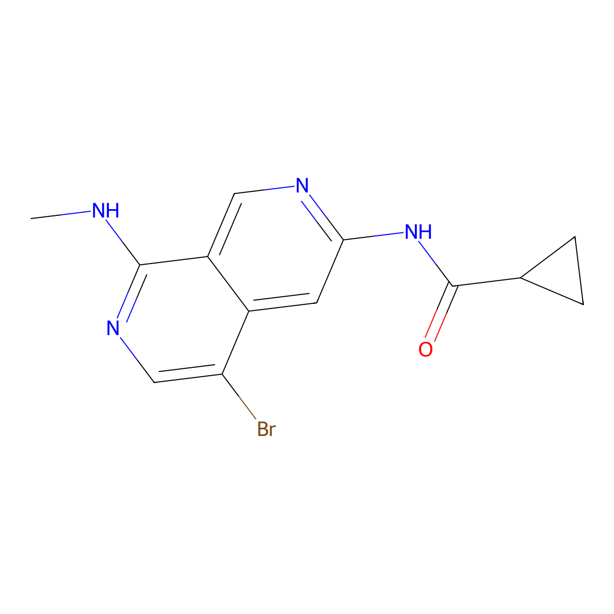 N-(5-Bromo-8-(methylamino)-2,7-naphthyridin-3-yl)cyclopropanecarboxamide molecular structure, CAS 2803465-32-7