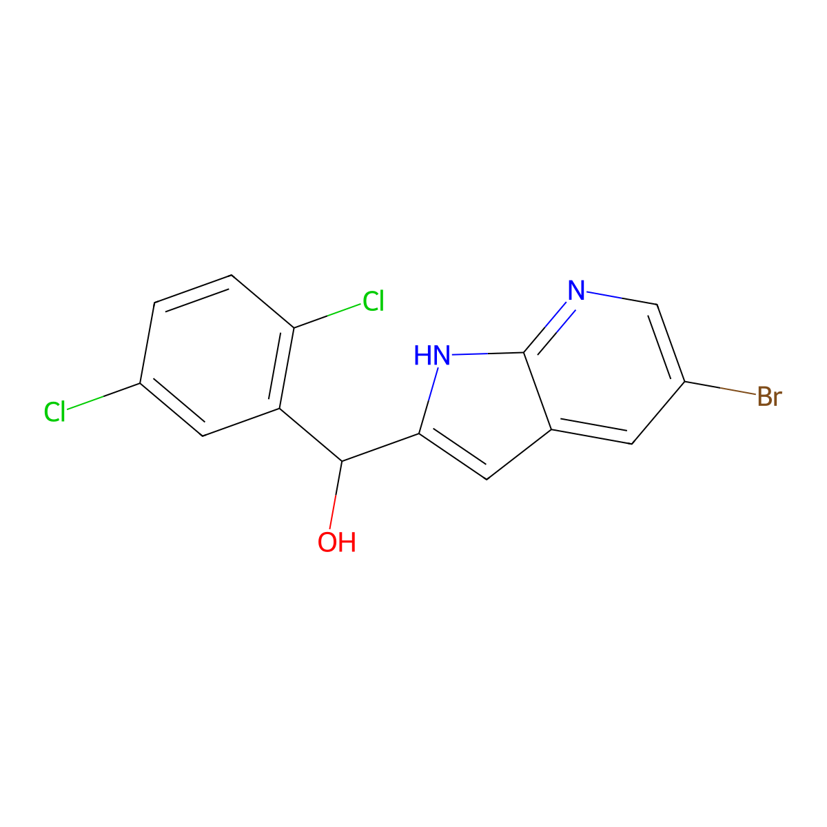 (5-bromo-1H-pyrrolo[2,3-b]pyridin-2-yl)-(2,5-dichlorophenyl)methanol molecular structure, CAS 2803468-52-0