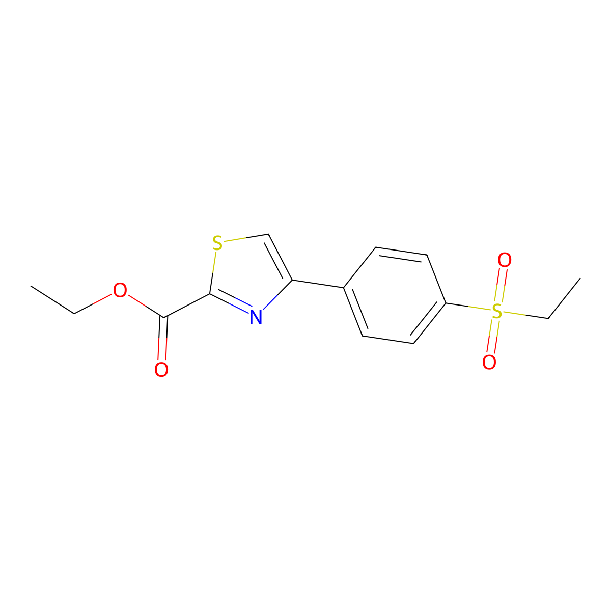 Ethyl 4-(4-ethylsulfonylphenyl)-1,3-thiazole-2-carboxylate molecular structure, CAS 2803476-46-0