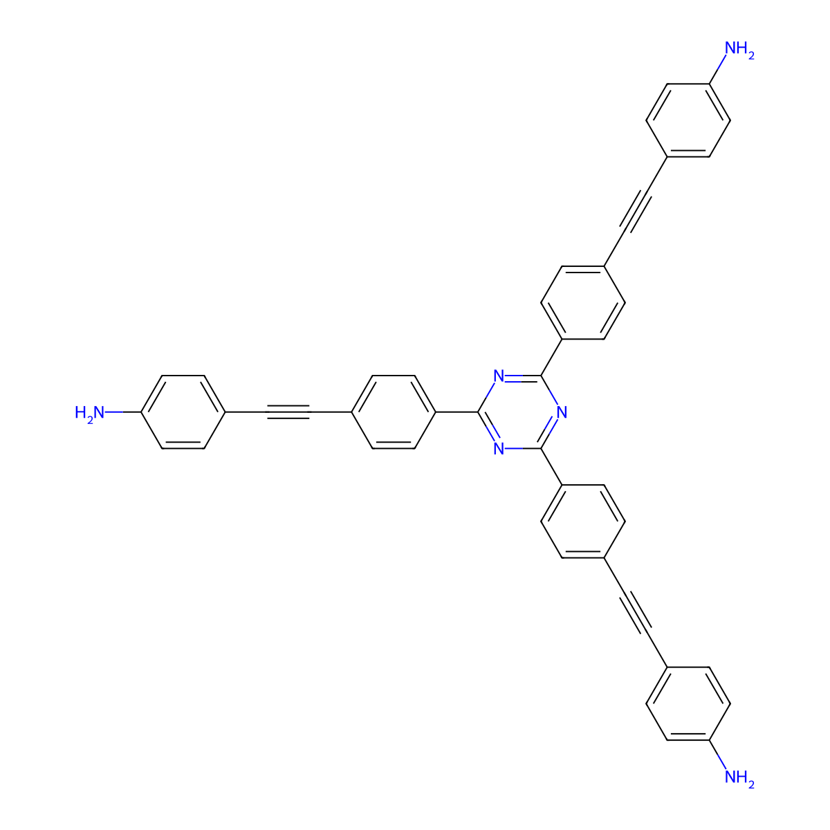 4,4',4''-(((1,3,5-Triazine-2,4,6-triyl)tris(benzene-4,1-diyl))tris(ethyne-2,1-diyl))trianiline molecular structure, CAS 2803476-79-9