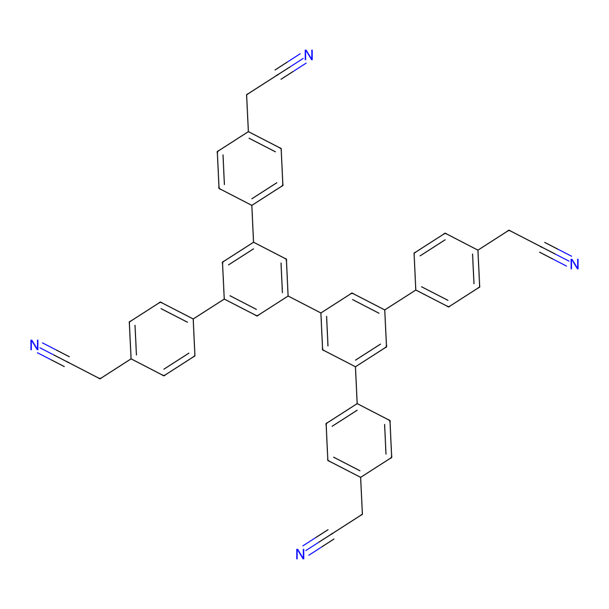 4,4'''-Bis(acetonitrilato)-5',5''-bis(4-(acetonitrilato)phenyl)-1,1':3',1'':3'',1'''-quaterphenyl molecular structure, CAS 2803476-98-2