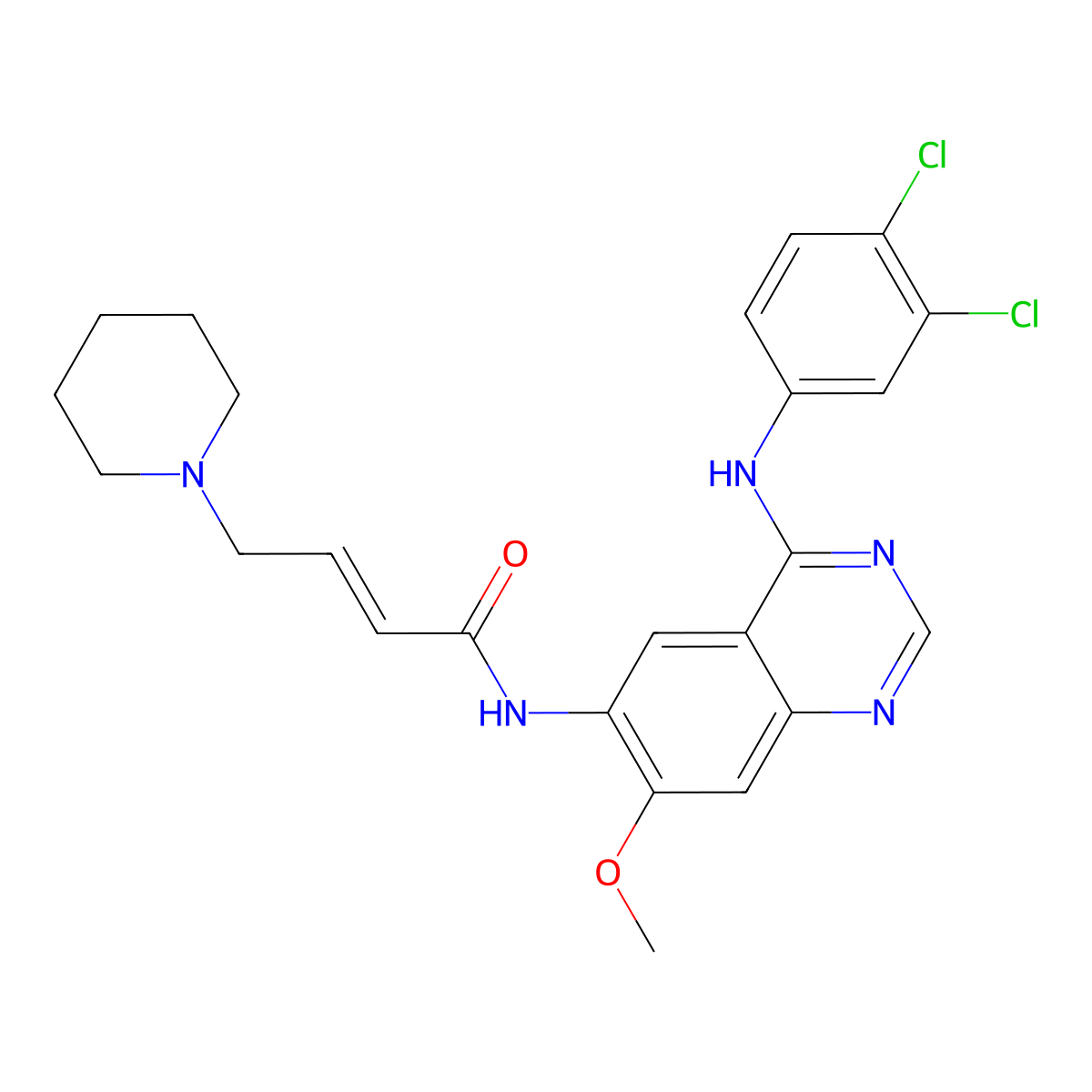 (E)-N-(4-((3,4-Dichlorophenyl)amino)-7-methoxyquinazolin-6-YL)-4-(piperidin-1-YL)but-2-enamide molecular structure, CAS 2803478-48-8