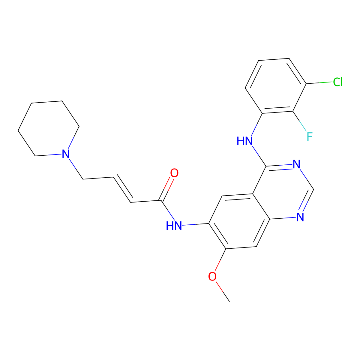 (E)-N-(4-((3-Chloro-2-fluorophenyl)amino)-7-methoxyquinazolin-6-yl)-4-(piperidin-1-yl)but-2-enamide (Dacomitinib Impurity) molecular structure, CAS 2803478-51-3