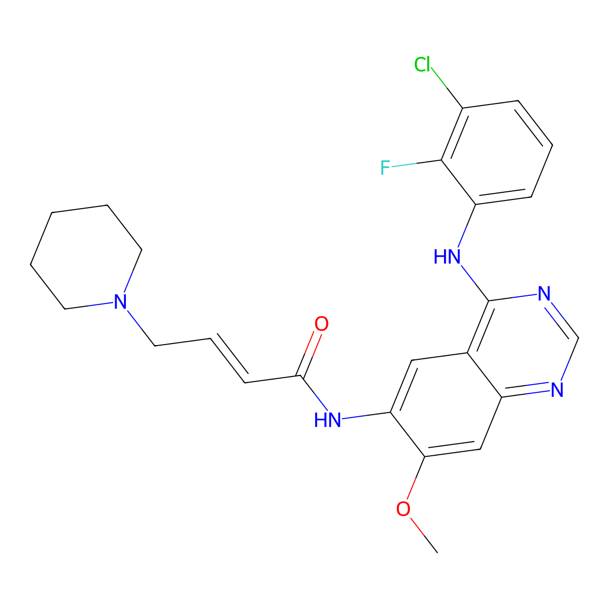 (E)-N-(4-((3-Chloro-2-fluorophenyl)amino)-7-methoxyquinazolin-6-yl)-4-(piperidin-1-yl)but-2-enamide (Dacomitinib Impurity) molecular structure, CAS 2803478-51-3