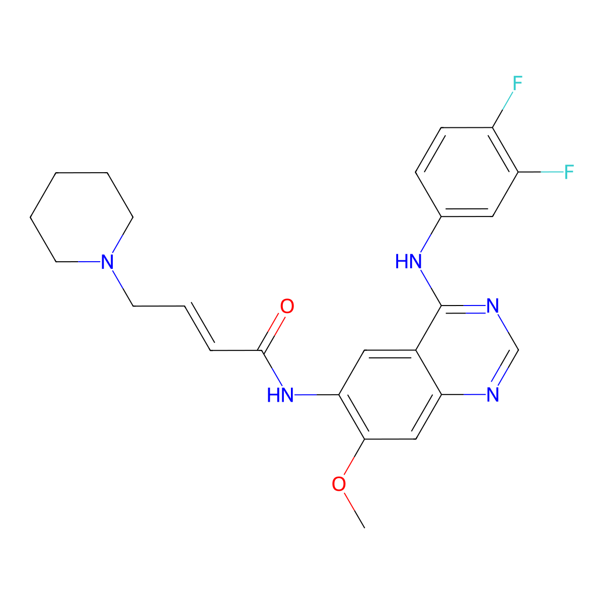 (E)-N-(4-((3,4-Difluorophenyl)amino)-7-methoxyquinazolin-6-yl)-4-(piperidin-1-yl)but-2-enamide (Dacomitinib Impurity) molecular structure, CAS 2803478-55-7