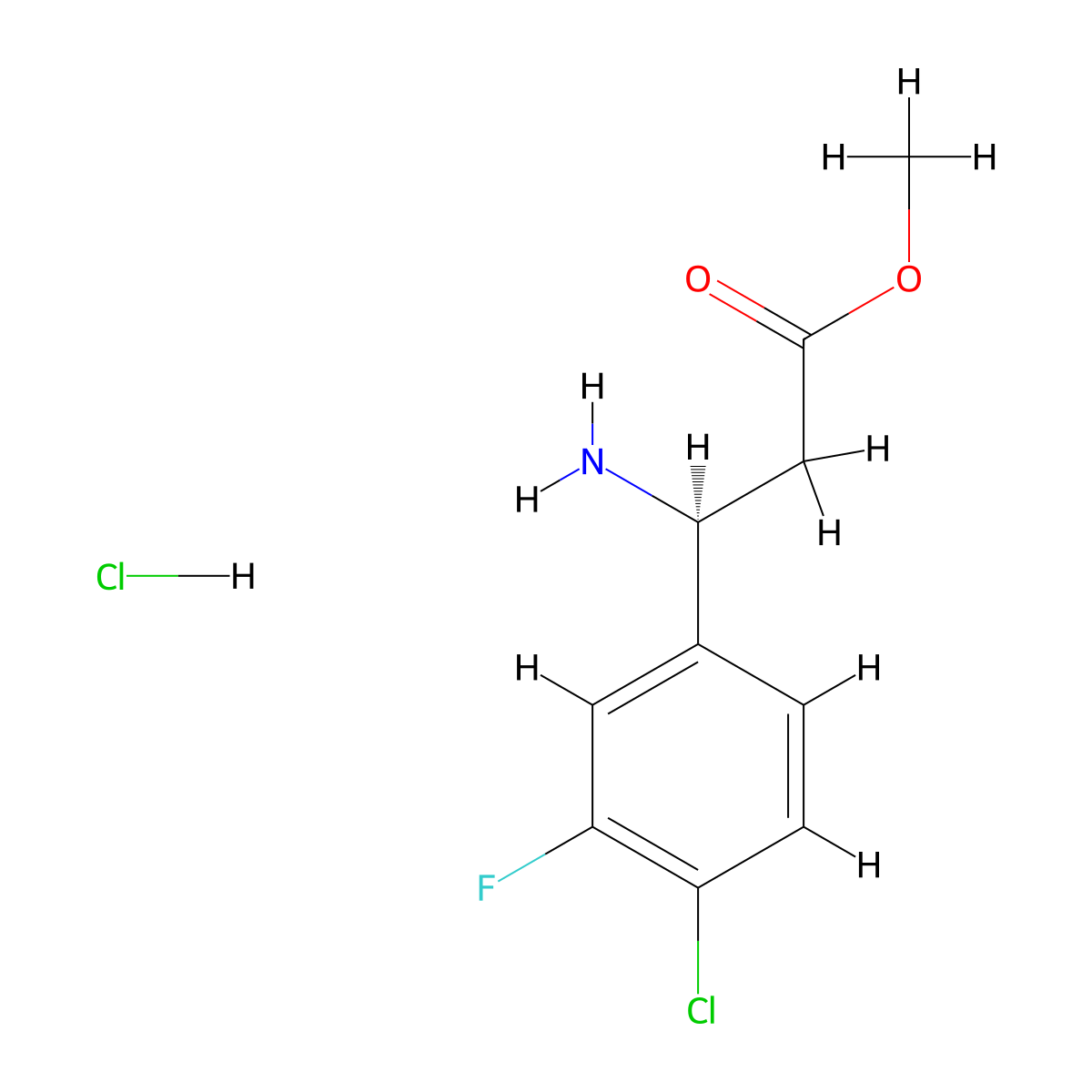 methyl (3S)-3-amino-3-(4-chloro-3-fluorophenyl)propanoate hydrochloride molecular structure, CAS 2803755-48-6