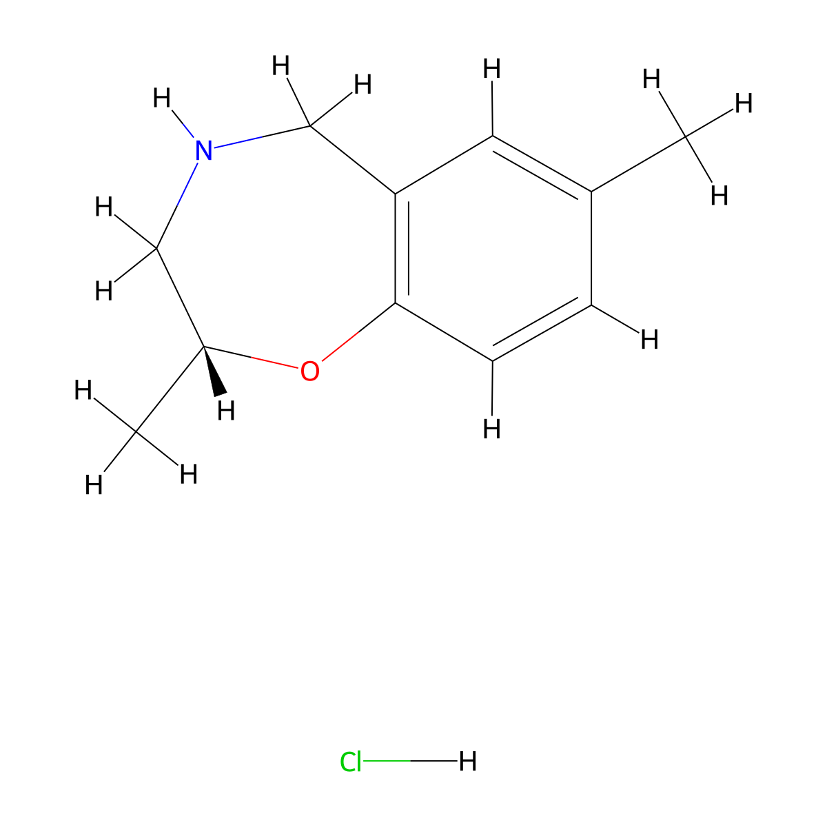 (2R)-2,7-dimethyl-2,3,4,5-tetrahydro-1,4-benzoxazepinehydrochloride molecular structure, CAS 2803755-53-3