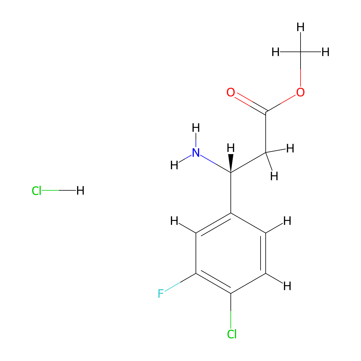 methyl (3R)-3-amino-3-(4-chloro-3-fluorophenyl)propanoate hydrochloride molecular structure, CAS 2803755-61-3