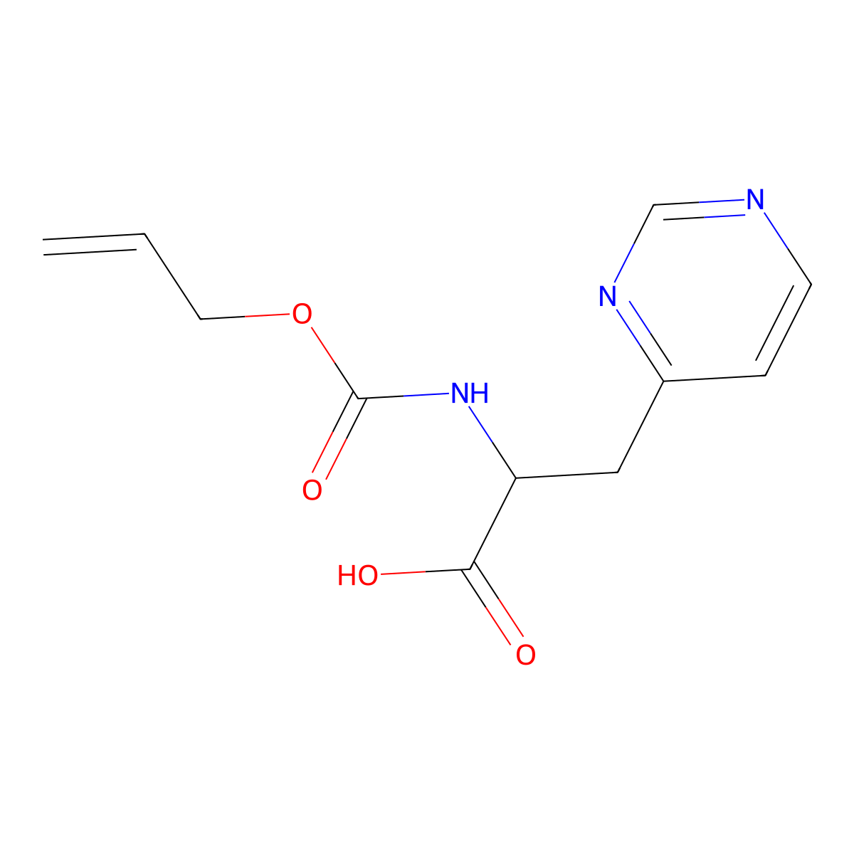 (2S)-2-{[(prop-2-en-1-yloxy)carbonyl]amino}-3-(pyrimidin-4-yl)propanoic acid molecular structure, CAS 2803757-33-5