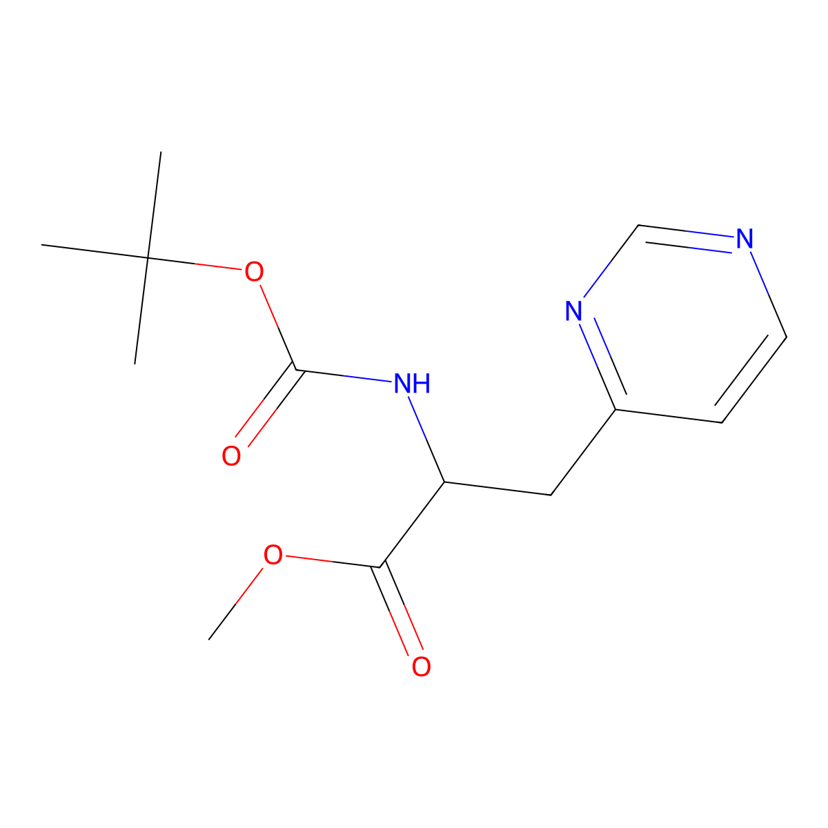 methyl (2R)-2-{[(tert-butoxy)carbonyl]amino}-3-(pyrimidin-4-yl)propanoate molecular structure, CAS 2803757-93-7