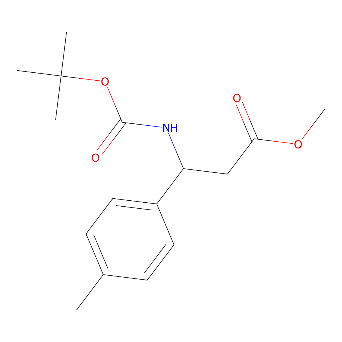 methyl (3S)-3-{[(tert-butoxy)carbonyl]amino}-3-(4-methylphenyl)propanoate molecular structure, CAS 2803757-95-9