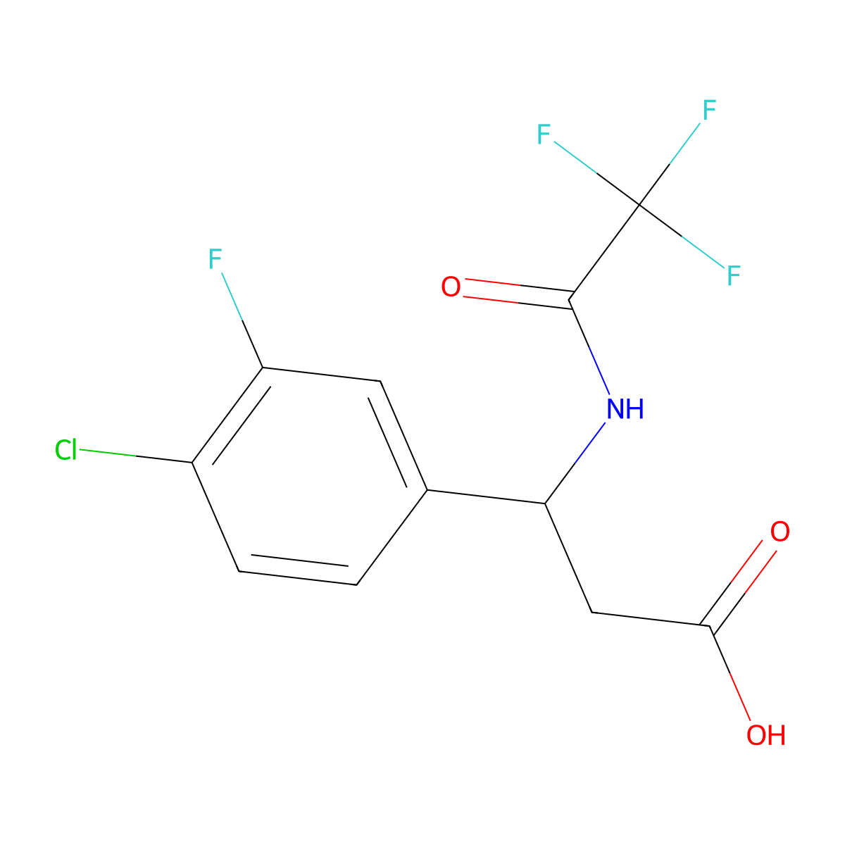 (3S)-3-(4-chloro-3-fluorophenyl)-3-(2,2,2-trifluoroacetamido)propanoic acid molecular structure, CAS 2803758-01-0