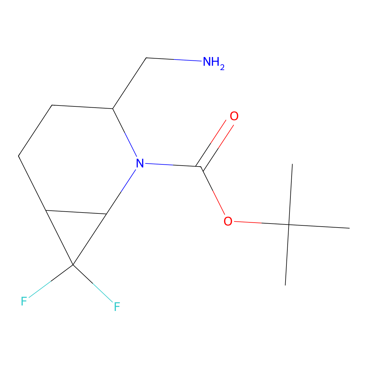 tert-butyl (3R)-3-(aminomethyl)-7,7-difluoro-2-azabicyclo[4.1.0]heptane-2-carboxylate molecular structure, CAS 2803776-47-6
