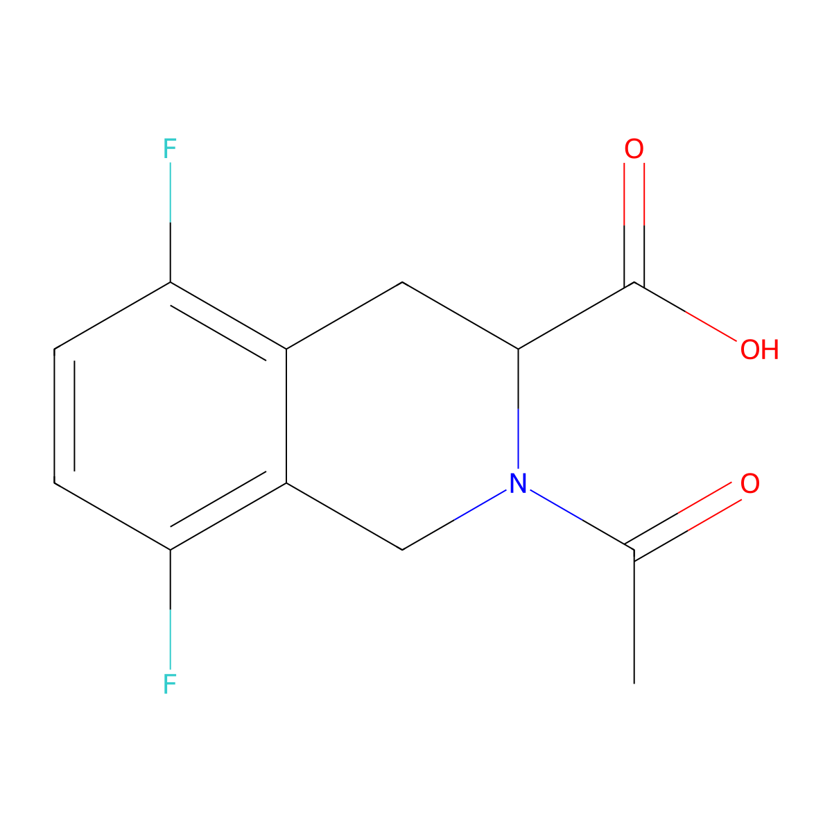 2-Acetyl-5,8-difluoro-1,2,3,4-tetrahydroisoquinoline-3-carboxylic acid molecular structure, CAS 2803819-54-5