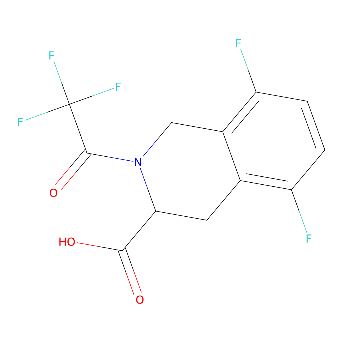 5,8-Difluoro-2-(2,2,2-trifluoroacetyl)-1,2,3,4-tetrahydroisoquinoline-3-carboxylic acid molecular structure, CAS 2803822-87-7