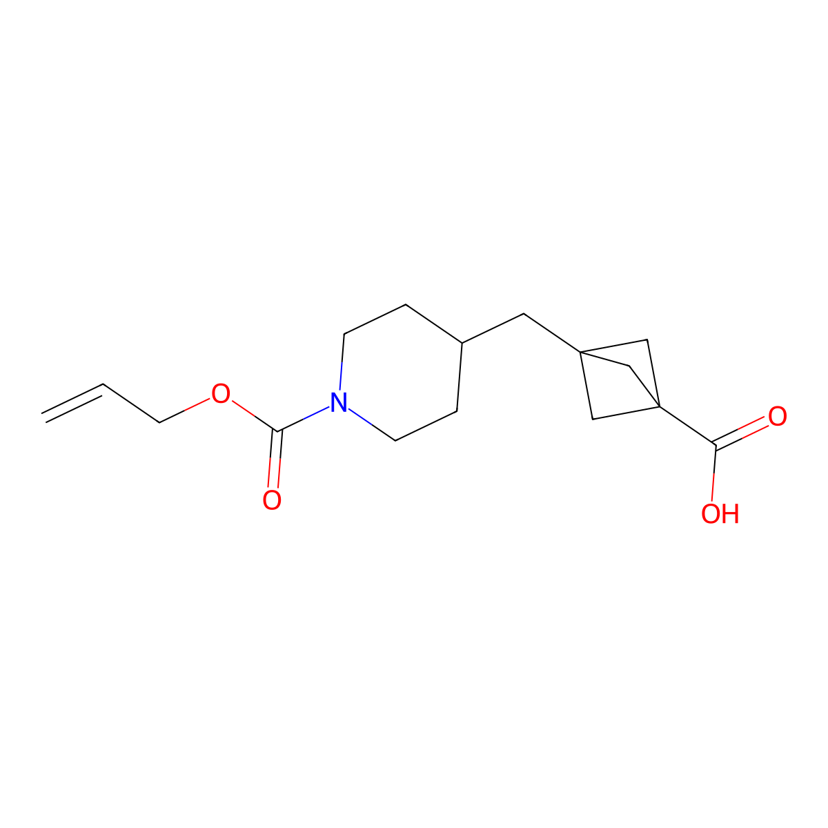 3-({1-[(Prop-2-en-1-yloxy)carbonyl]piperidin-4-yl}methyl)bicyclo[1.1.1]pentane-1-carboxylic acid molecular structure, CAS 2803823-11-0