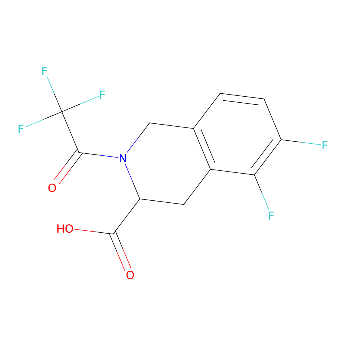 5,6-Difluoro-2-(2,2,2-trifluoroacetyl)-1,2,3,4-tetrahydroisoquinoline-3-carboxylic acid molecular structure, CAS 2803823-15-4