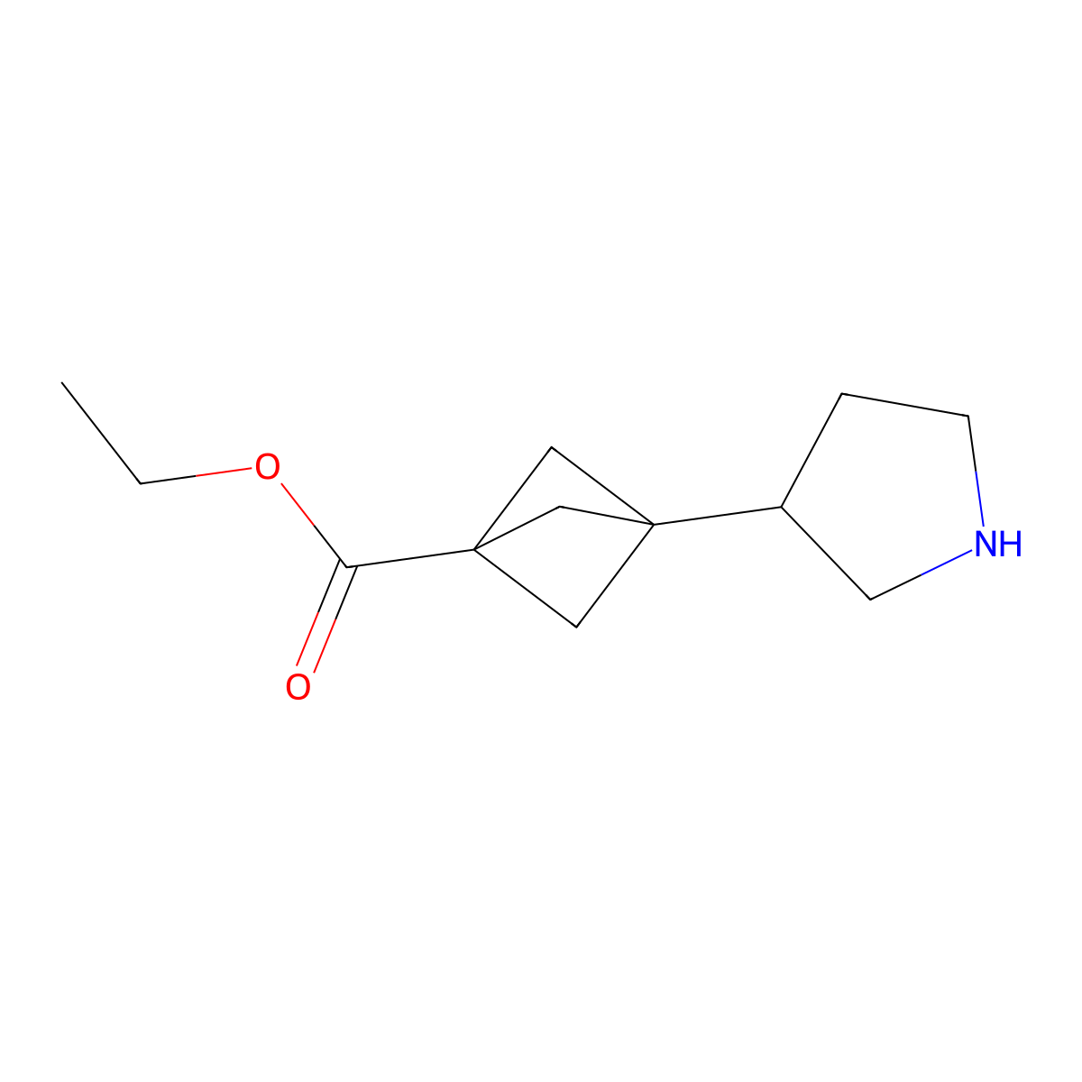 Ethyl 3-(pyrrolidin-3-yl)bicyclo[1.1.1]pentane-1-carboxylate molecular structure, CAS 2803823-41-6