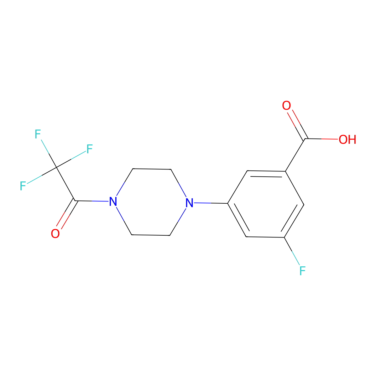 3-Fluoro-5-[4-(2,2,2-trifluoroacetyl)piperazin-1-yl]benzoic acid molecular structure, CAS 2803823-43-8