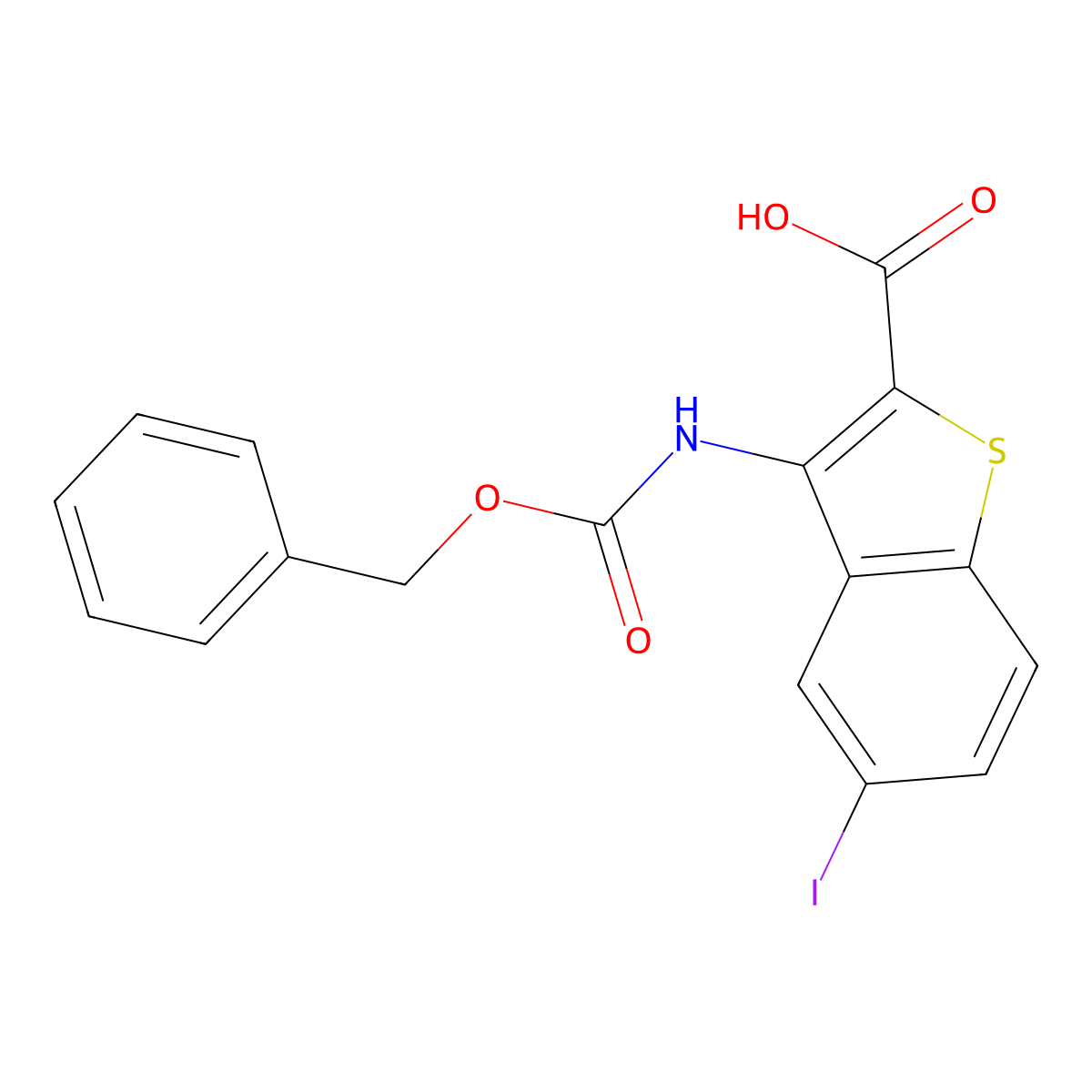 3-{[(Benzyloxy)carbonyl]amino}-5-iodo-1-benzothiophene-2-carboxylic acid molecular structure, CAS 2803823-73-4