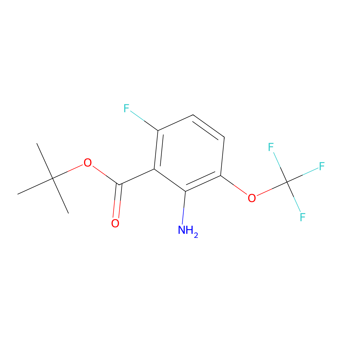 Tert-butyl 2-amino-6-fluoro-3-(trifluoromethoxy)benzoate molecular structure, CAS 2803823-82-5