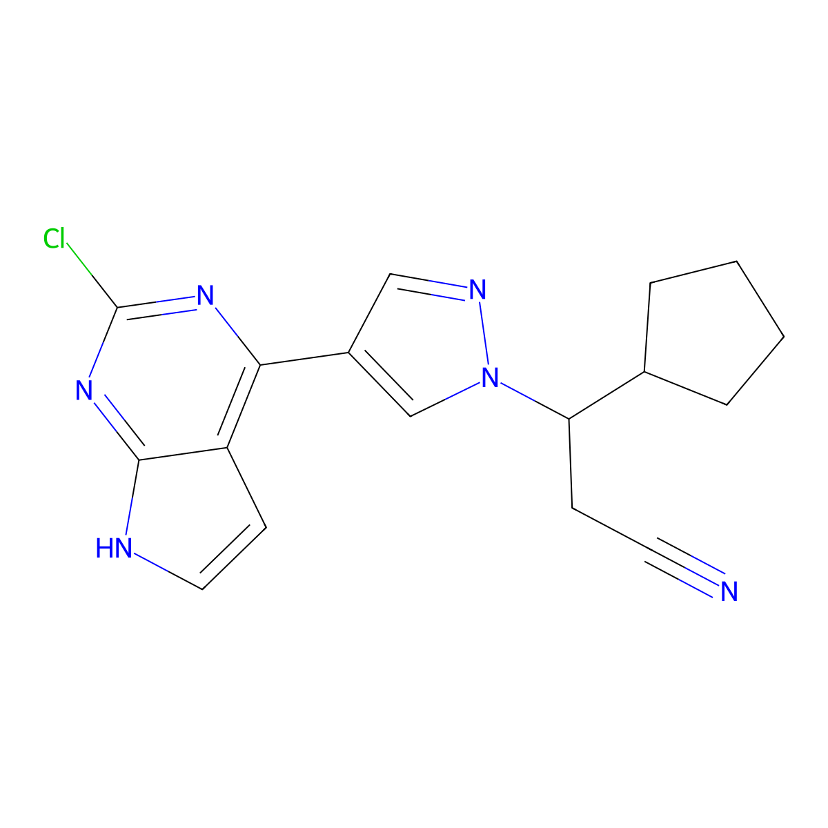 (R)-3-(4-(2-Chloro-7H-pyrrolo[2,3-D]pyrimidin-4-YL)-1H-pyrazol-1-YL)-3-cyclopentylpropanenitrile molecular structure, CAS 2803825-42-3