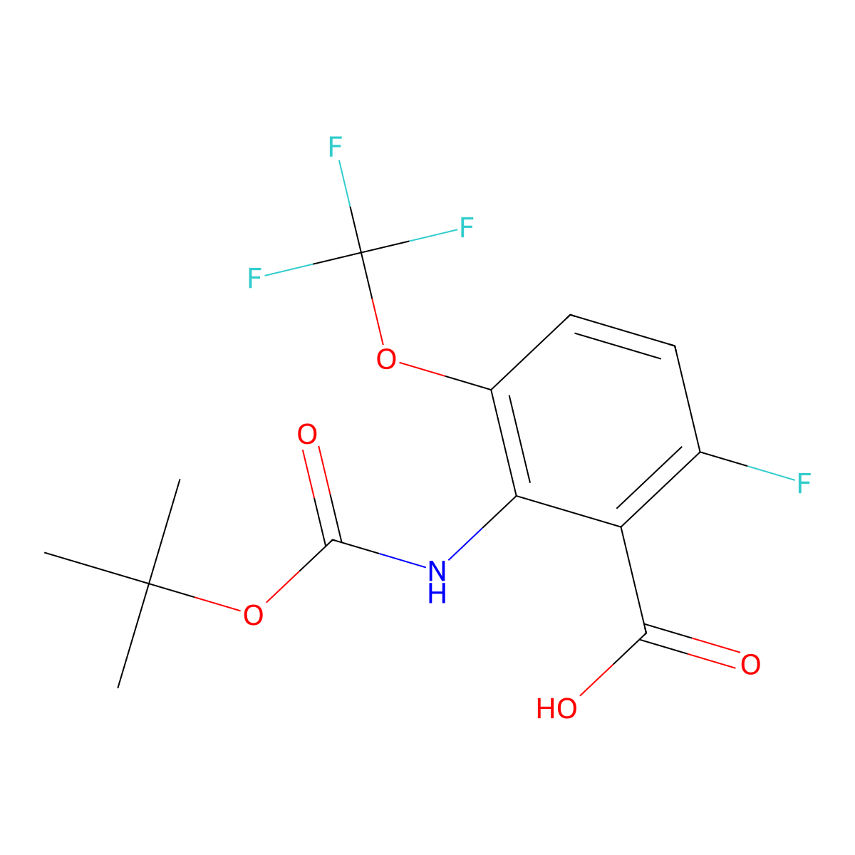 2-{[(Tert-butoxy)carbonyl]amino}-6-fluoro-3-(trifluoromethoxy)benzoic acid molecular structure, CAS 2803827-19-0