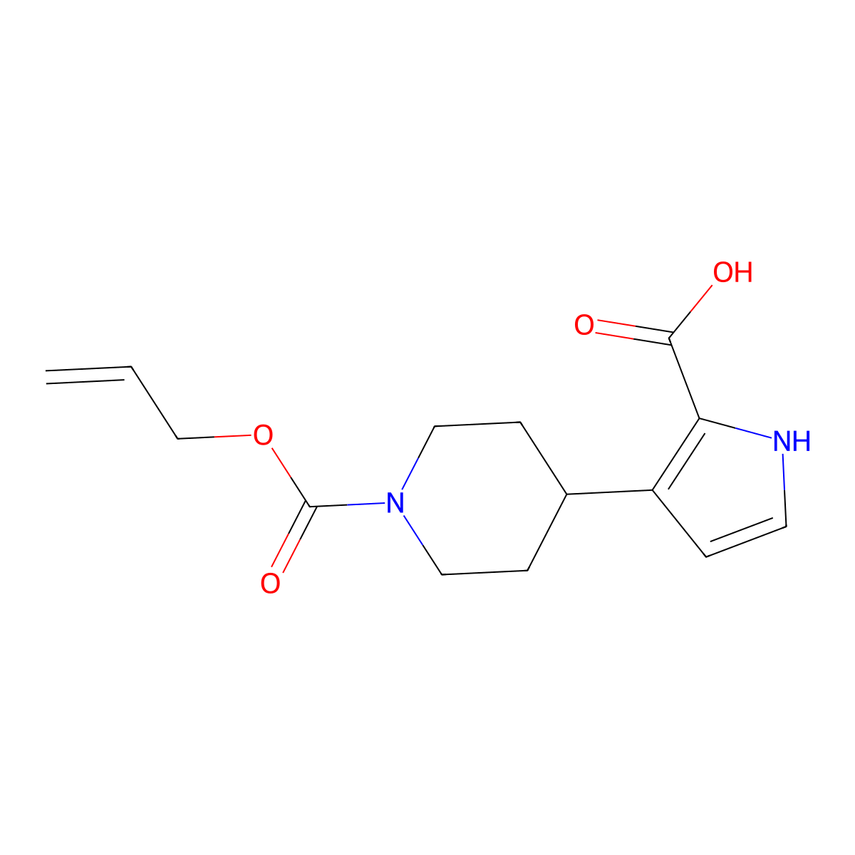 3-{1-[(prop-2-en-1-yloxy)carbonyl]piperidin-4-yl}-1H-pyrrole-2-carboxylic acid molecular structure, CAS 2803827-26-9