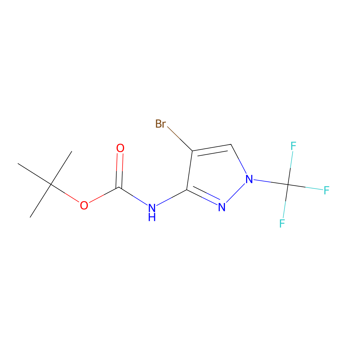 tert-butyl N-[4-bromo-1-(trifluoromethyl)-1H-pyrazol-3-yl]carbamate molecular structure, CAS 2803827-36-1