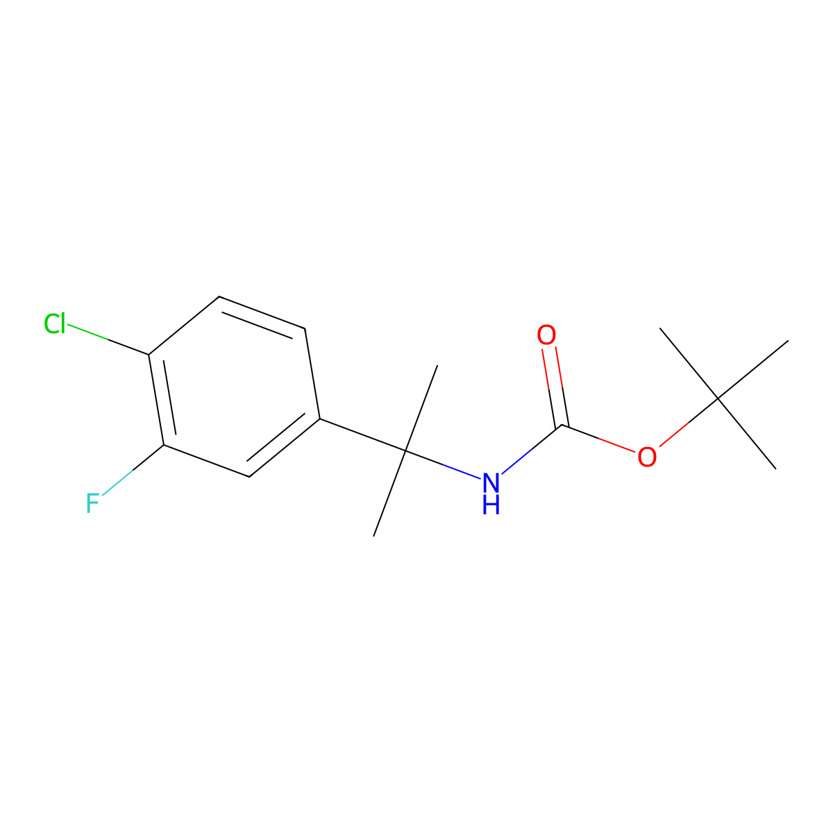 tert-butyl N-[2-(4-chloro-3-fluorophenyl)propan-2-yl]carbamate molecular structure, CAS 2803827-55-4