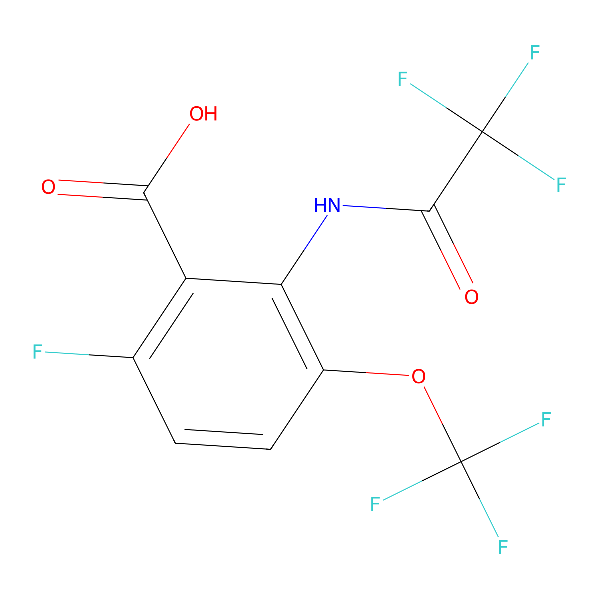 6-Fluoro-2-(2,2,2-trifluoroacetamido)-3-(trifluoromethoxy)benzoic acid molecular structure, CAS 2803827-58-7