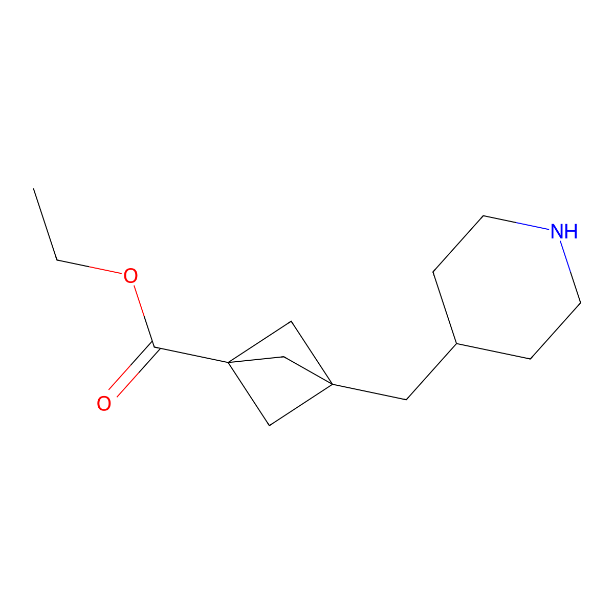 Ethyl 3-[(piperidin-4-yl)methyl]bicyclo[1.1.1]pentane-1-carboxylate molecular structure, CAS 2803827-61-2