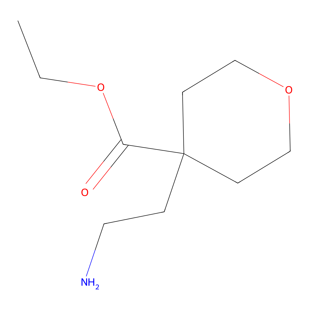 Ethyl 4-(2-aminoethyl)oxane-4-carboxylate molecular structure, CAS 2803827-68-9
