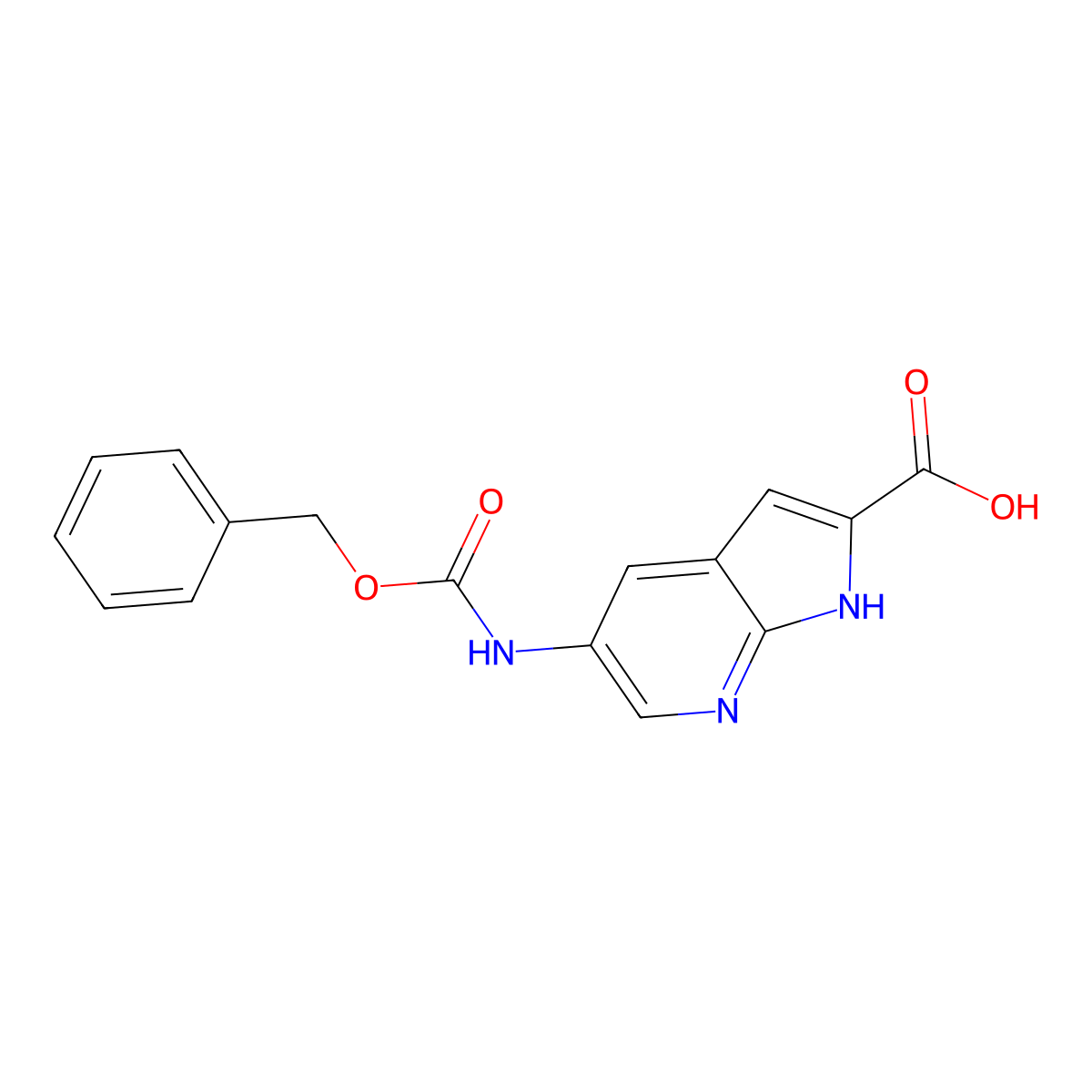 5-{[(benzyloxy)carbonyl]amino}-1H-pyrrolo[2,3-b]pyridine-2-carboxylic acid molecular structure, CAS 2803827-70-3