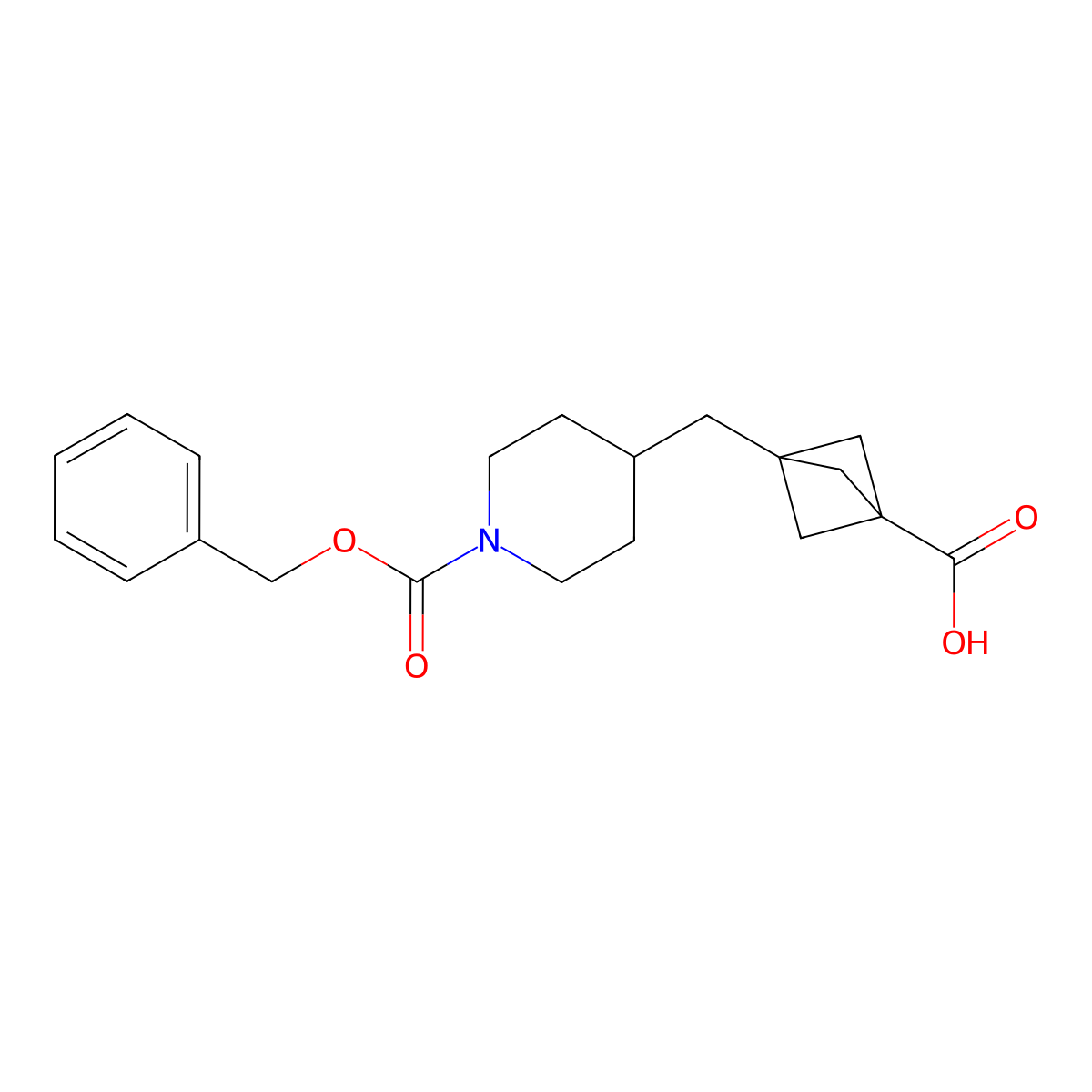 3-({1-[(Benzyloxy)carbonyl]piperidin-4-yl}methyl)bicyclo[1.1.1]pentane-1-carboxylic acid molecular structure, CAS 2803827-79-2