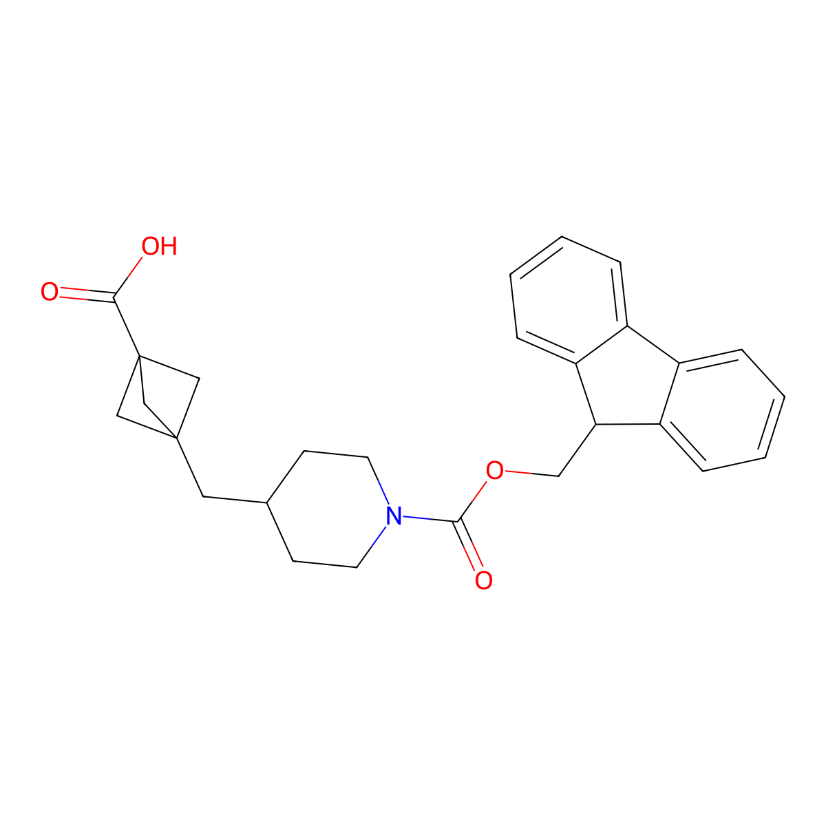 3-[(1-{[(9H-fluoren-9-yl)methoxy]carbonyl}piperidin-4-yl)methyl]bicyclo[1.1.1]pentane-1-carboxylic acid molecular structure, CAS 2803827-94-1