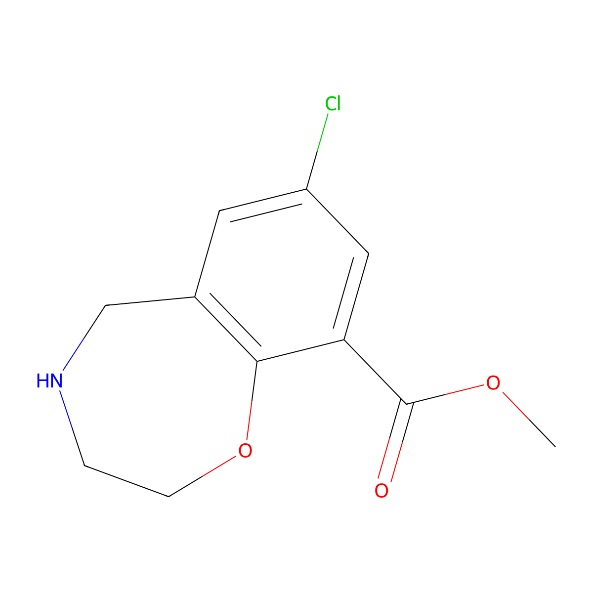 Methyl 7-chloro-2,3,4,5-tetrahydro-1,4-benzoxazepine-9-carboxylate molecular structure, CAS 2803828-30-8