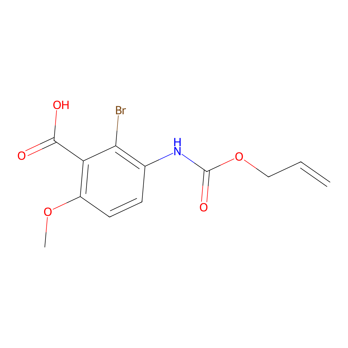 2-Bromo-6-methoxy-3-{[(prop-2-en-1-yloxy)carbonyl]amino}benzoic acid molecular structure, CAS 2803828-33-1