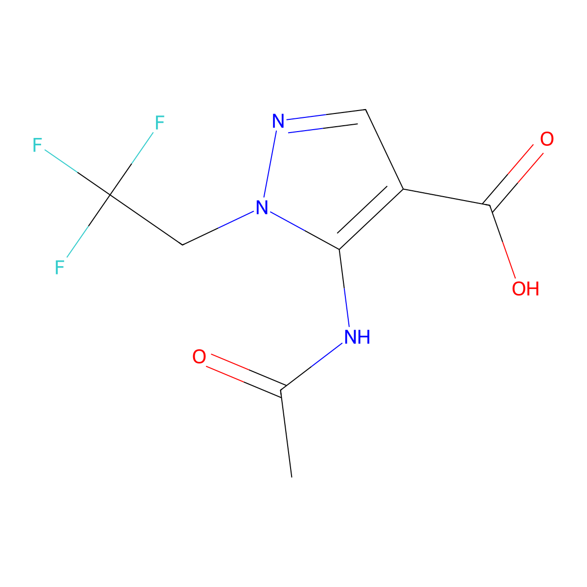 5-acetamido-1-(2,2,2-trifluoroethyl)-1H-pyrazole-4-carboxylic acid molecular structure, CAS 2803828-38-6