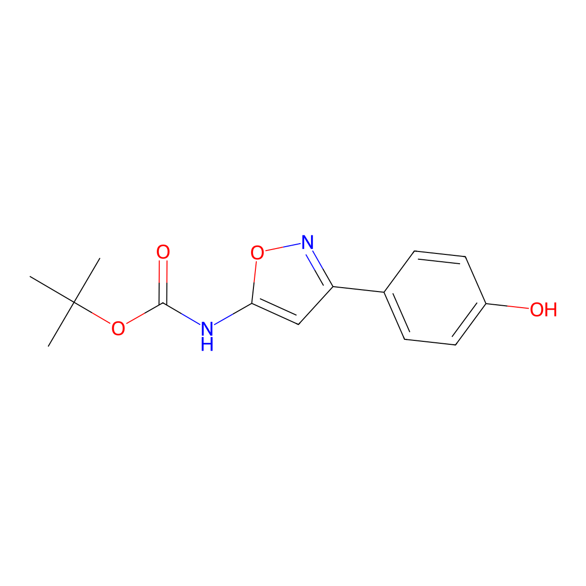 tert-butyl N-[3-(4-hydroxyphenyl)-1,2-oxazol-5-yl]carbamate molecular structure, CAS 2803828-40-0