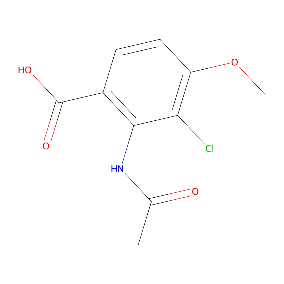 3-Chloro-2-acetamido-4-methoxybenzoic acid molecular structure, CAS 2803828-53-5