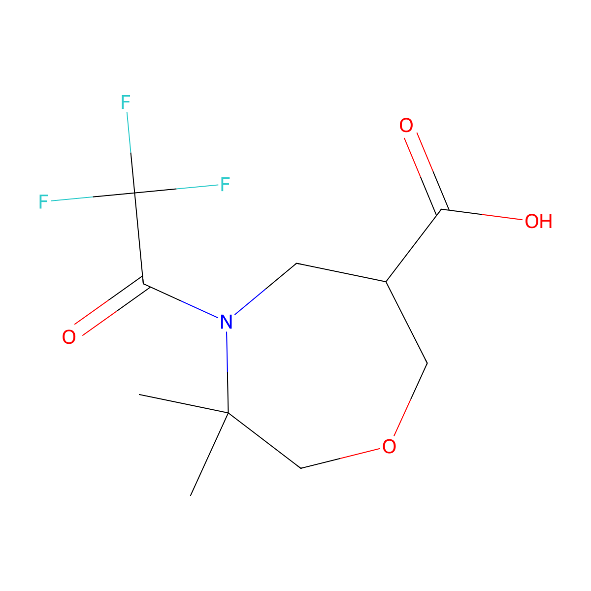 3,3-Dimethyl-4-(2,2,2-trifluoroacetyl)-1,4-oxazepane-6-carboxylic acid molecular structure, CAS 2803828-65-9