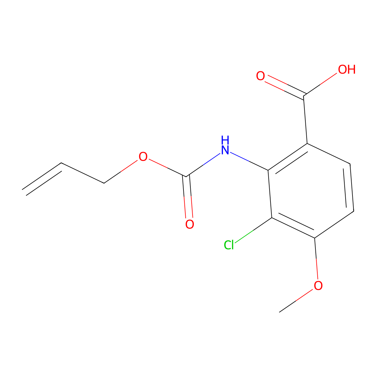 3-Chloro-4-methoxy-2-{[(prop-2-en-1-yloxy)carbonyl]amino}benzoic acid molecular structure, CAS 2803828-89-7